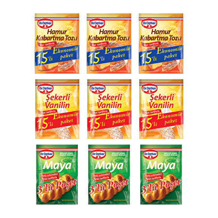 Dr.Oetker Kabartma Tozu 15 li + Vanilya 15 li + Maya 3 lü Ekonomik Paket