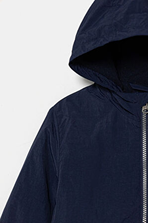 Erkek Bebek Lacivert Fermuarlı Kapüşonlu Yağmurluk