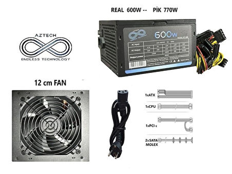 1-	AZTECH ATX 600 600W 12 Cm Fan Atx Power Supply