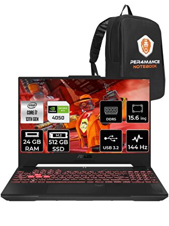 Asus Tuf Gaming F15 i7 13620H 24GB RAM 512GB SSD RTX4050/6GB 144Hz 15.6" FHD FDOS LP260 & PER4 ÇANTA
