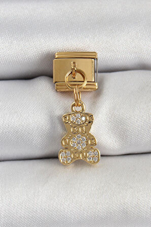 Celira Çelik Sallantılı Zirkon Taşlı Ayıcık Model Gold Renk Nomination Charm