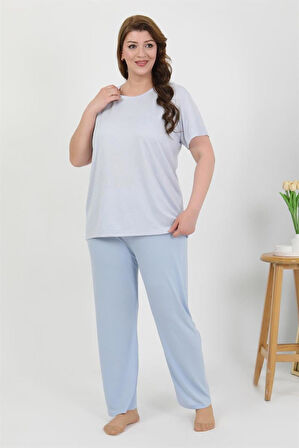 Celira Kadın Büyük Beden Kısa Kol Penye Pijama Takımı Mavi 202510
