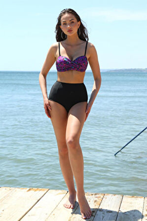 Celira Kadın Yüksel Bel Straplez Mor Bikini 35006