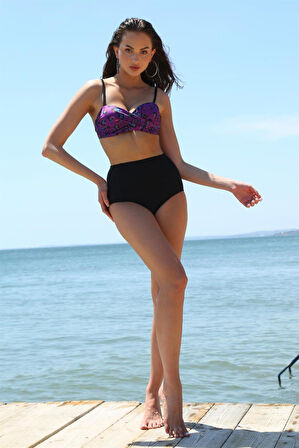 Celira Kadın Yüksel Bel Straplez Mor Bikini 35006
