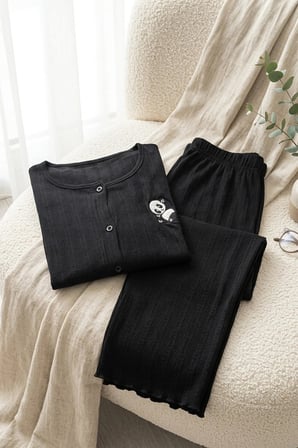 Kadın Ayıcık Desenli Bambu Viskon Kısa Kollu Yumuşak Soft Örme Pijama Takımı