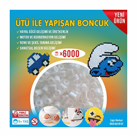 Hama Tipi Ütü ile Yapışan Midi Boncuk 5mm 6000'li Beyaz