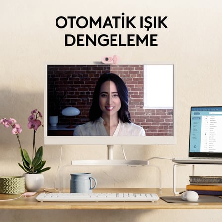  Logitech BRIO 100 Full HD 1080p Gizlilik Kapaklı Mikrofonlu Web Kamerası - Pembe