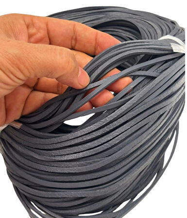 Çanta Aksesuar Gri Renk Gerçek Deri 3 mm Şerit Deri İp 2 Metre