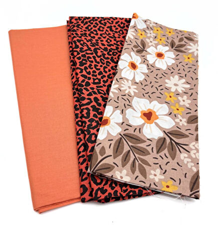 Çanta Aksesuar 120x50  cm Pamuklu Astarlık Kumaş Seti (Taba, Taba Çiçekli, Taba Leopar)