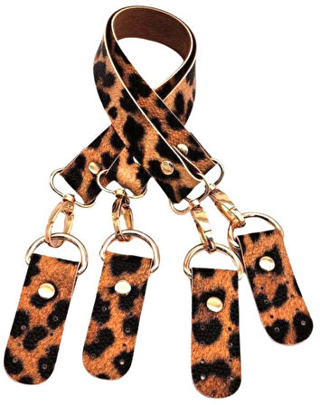 Çanta Aksesuar Suni Deri 55 Cm Misu Model Çift Sap Leopar Renk Light Gold Metal