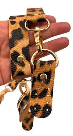 Çanta Aksesuar Suni Deri 55 Cm Misu Model Çift Sap Leopar Renk Light Gold Metal