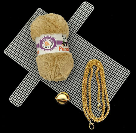 Çanta Aksesuar Kalın Örgü Zincir Panda Kürk İpli Çanta Seti Light Gold