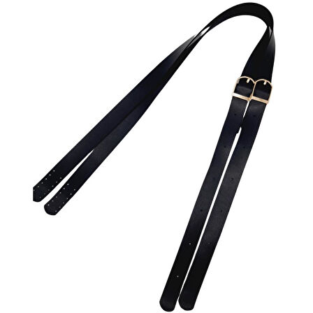 Çanta Aksesuar Suni Deri Tek Tokalı Ayarlanabilir Çift Çanta Sapı Siyah Renk Light Gold Metal