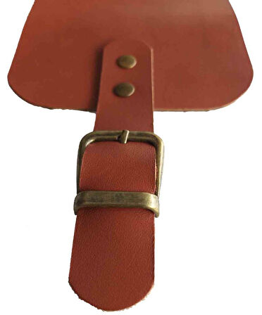 Çanta Aksesuar Gerçek Deri 21x12 cm Taba Renk Çanta Kapağı Antik Metalli