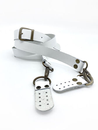 Çanta Aksesuar Gerçek Deri Ayarlı Uzun Sap 2.3X130 Beyaz Antik Metal