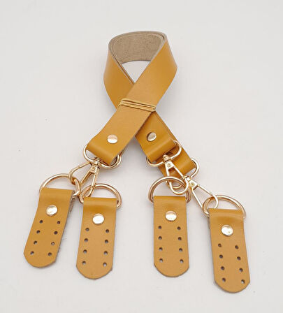 Çanta Aksesuar Gerçek Deri 55 Cm Hardal Sarı Renk Çift Sap Misu Model (Light Gold Metal)