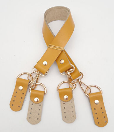 Çanta Aksesuar Gerçek Deri 55 Cm Hardal Sarı Renk Çift Sap Misu Model (Light Gold Metal)