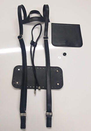 Çanta Aksesuar Suni Deri Siyah Renk Gümüş Metal Sırt Çanta Seti