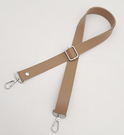 Çanta Aksesuar Suni Deri Ayarlı Çanta Sapı 120X2.4 Cm Vizon Gümüş Metal