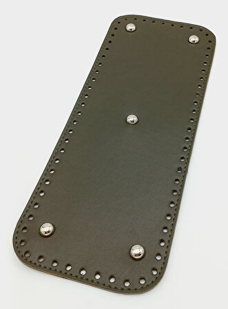 Çanta Aksesuar Suni Deri Haki Renk 30X12 cm Dikdörtgen Çanta Tabanı (Gümüş Aparatlı)