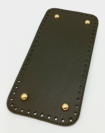 Çanta Aksesuar Suni Deri Haki Renk 25X12 cm Dikdörtgen Çanta Tabanı (Light Gold Aparatlı)