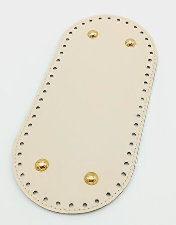 Çanta Aksesuar Suni Deri Krem Renk 25X12 cm Oval Çanta Tabanı (Light Gold Aparatlı)