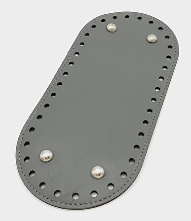 Çanta Aksesuar Suni Deri Gri Renk 25X12 cm Oval Çanta Tabanı (Gümüş Aparatlı)