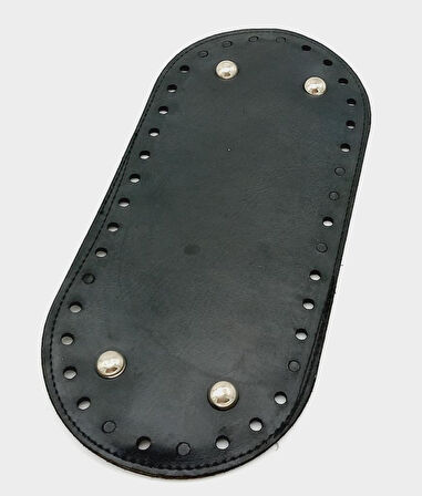 Çanta Aksesuar Suni Deri Siyah Renk 25X12 cm Oval Çanta Tabanı (Gümüş Aparatlı)