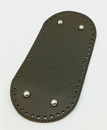 Çanta Aksesuar Suni Deri Haki Renk 25X12 cm Oval Çanta Tabanı (Gümüş Aparatlı)