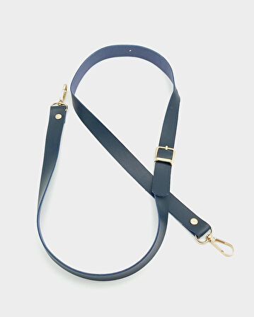 Çanta Aksesuar 120X2 Cm Tek Kat Lacivert Suni Deri Light Gold Tokalı Çanta Sapı