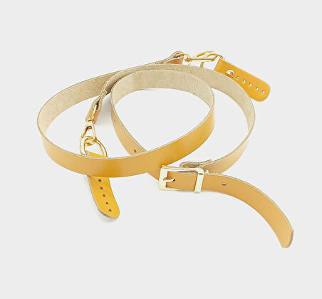 Çanta Aksesuar Gerçek Deri Ayarlı Uzun Sap 2X130 Hardal Light Gold Metalli