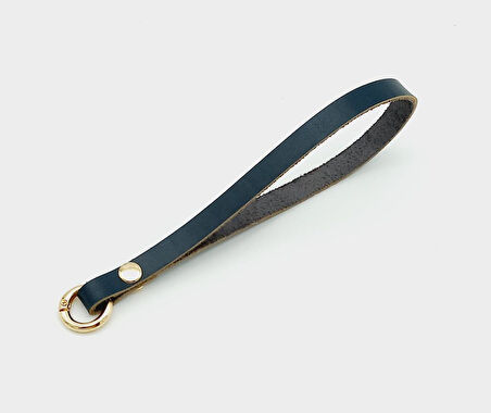 Çanta Aksesuar Gerçek Deri Lacivert Renk Halkalı Elcik Light Gold Metalli