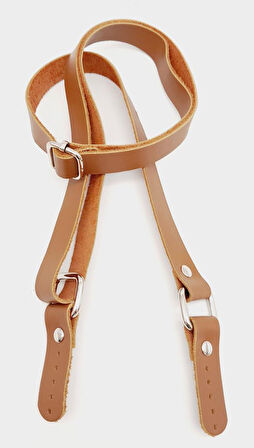 Çanta Aksesuar Gerçek Deri Sütlü Kahve 2x130 cm Sürgütlü Ayarlanabilir Çanta Sapı Gümüş Metalli