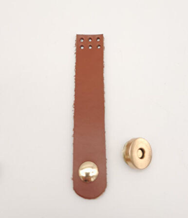 Çanta Aksesuar 11x2 cm Taba Gerçek Deri Düz Çanta Kapağı Light Gold Metalli