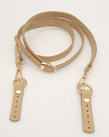 Çanta Aksesuar 130x1.5 cm Ham Doğal Gerçek Deri Light Gold Tokalı Çanta Sapı