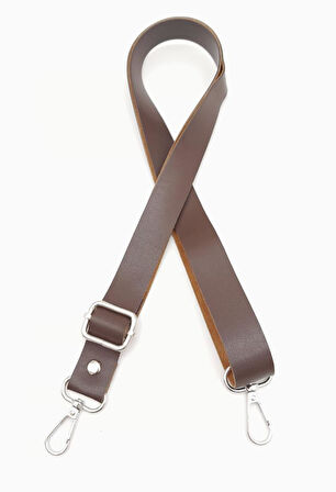 Çanta Aksesuar Suni Deri Ayarlı Çanta Sapı 120X2.4 Cm Kahverengi Gümüş Metal