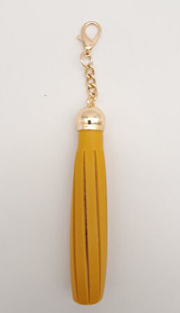 Çanta Aksesuar Hardal Renk Suni Deri Kovanlı Püskül Light Gold Metalli