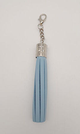 Çanta Aksesuar Mavi Suni Deri Kovanlı Püskül Gümüş Metalli