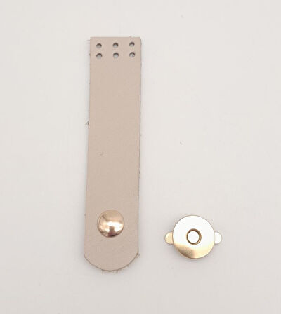 Çanta Aksesuar 11x2.3 cm Bej Gerçek Deri Düz Çanta Kapağı Light Gold Metalli