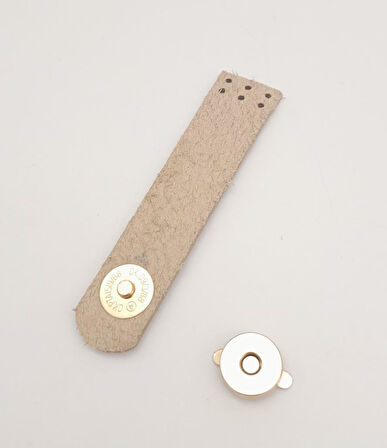 Çanta Aksesuar 11x2.3 cm Bej Gerçek Deri Düz Çanta Kapağı Light Gold Metalli