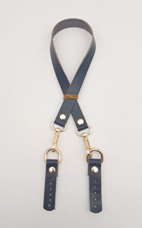Çanta Aksesuar Lacivert Renk 60x1.5 cm Gerçek Deri Çanta Sapı Light Gold Metalli