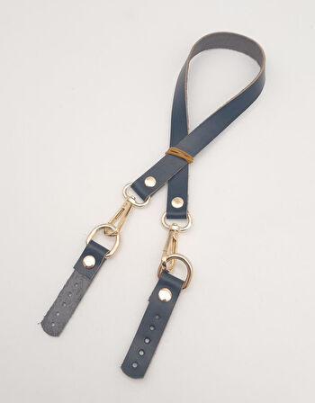 Çanta Aksesuar Lacivert Renk 60x1.5 cm Gerçek Deri Çanta Sapı Light Gold Metalli