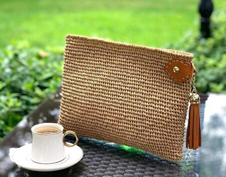 Çanta Aksesuar Gerçek Deri Lacivert Cluch Püskül Light Gold Metalli