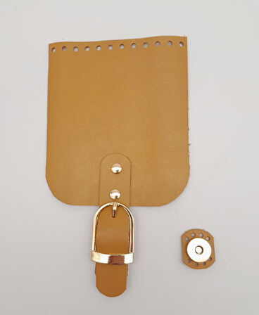 Çanta Aksesuar Gerçek Deri 21x12 cm Hardal Renk Çanta Kapağı Light Gold Metalli