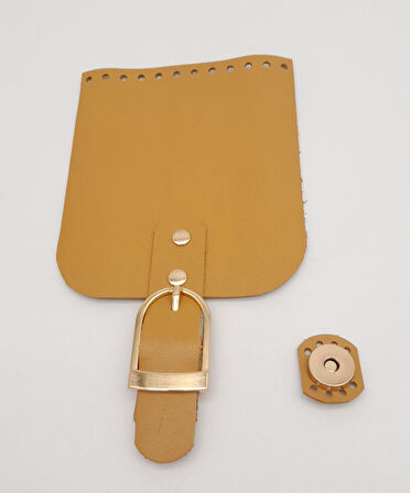 Çanta Aksesuar Gerçek Deri 21x12 cm Hardal Renk Çanta Kapağı Light Gold Metalli