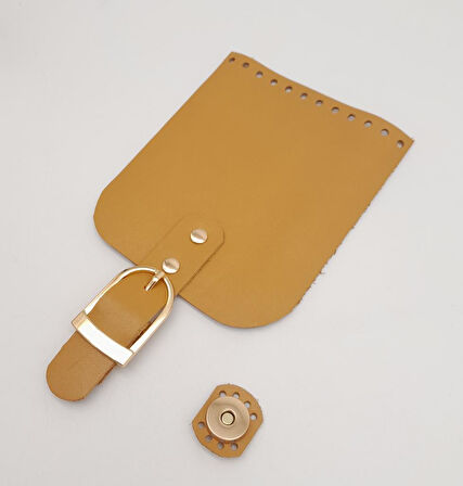 Çanta Aksesuar Gerçek Deri 21x12 cm Hardal Renk Çanta Kapağı Light Gold Metalli