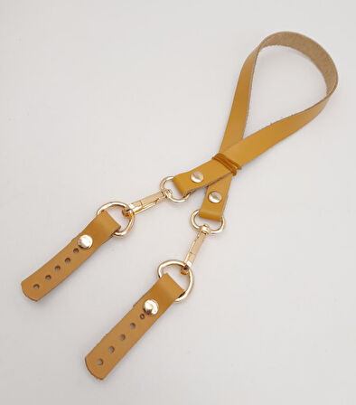 Çanta Aksesuar Hardal Renk 60x1.5 cm Gerçek Deri Çanta Sapı Light Gold Metalli