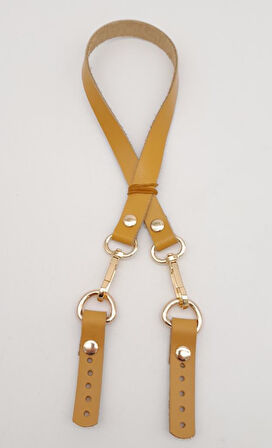 Çanta Aksesuar Hardal Renk 60x1.5 cm Gerçek Deri Çanta Sapı Light Gold Metalli