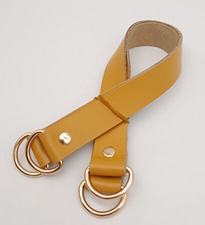 Çanta Aksesuar Hardal Gerçek Deri 37X2.3 Cm Çift Çanta Sapı Light Gold Metalli