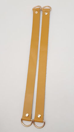Çanta Aksesuar Hardal Gerçek Deri 37X2.3 Cm Çift Çanta Sapı Light Gold Metalli